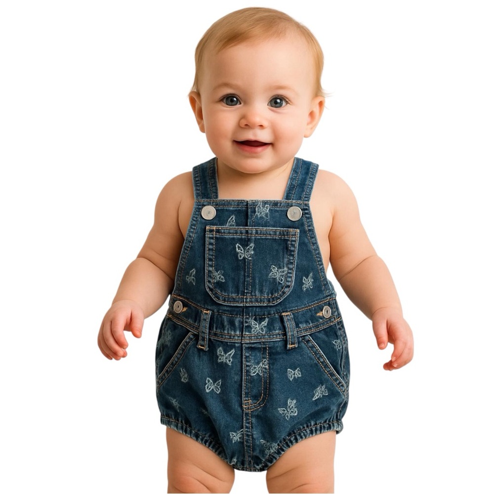Old Navy Baby Butterflies Printed Jean Shortalls size 6-12 Months 100% Cotton